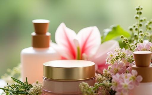 Floral and herbal arrangement surrounding handmade cosmetics in Seoul